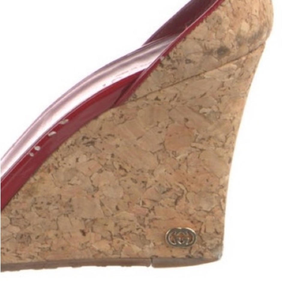 Gucci Red Patent Leather Cork Wedge Sandals - Picture 3 of 16